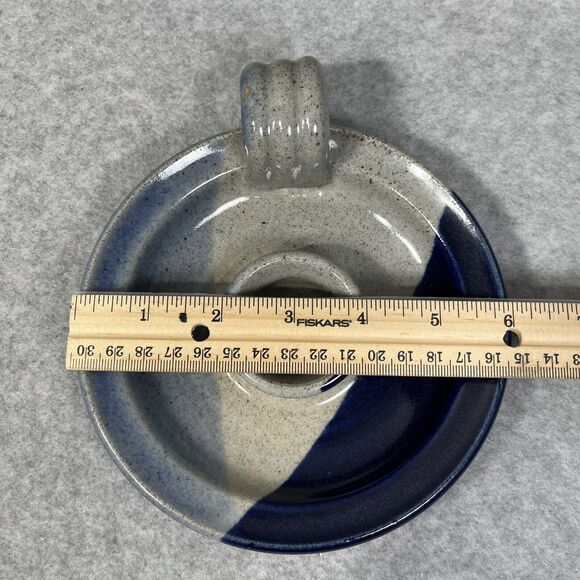 Pottery Candlestick Holder With Luminary Votive Shade Stoneware Blue Glaze 2 Pc - Picture 13 of 14